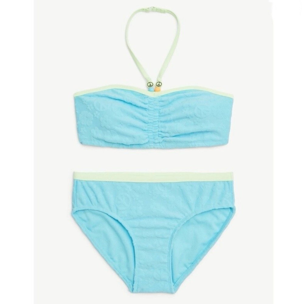 Justice Girls 2 Piece Halter Terry Bikini Swimsuit Small 7-8 New with Tags Blue